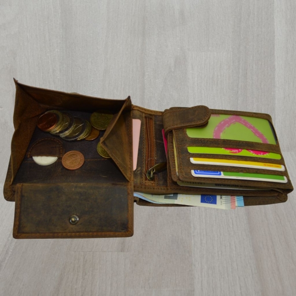 flevado Herren Geldbörse 100 % Büffel Leder mit RFID Schutz Querformat (braun)